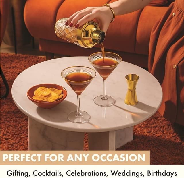 Thumbnail 6 de VEMACITY Ribbed Espresso Martini Glasses 7.4oz 🍸