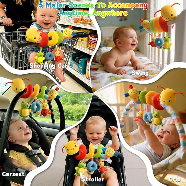 Detalle de YELUFT Spiral Pram Toys: wrap-around hanging activity rattle for car seat & pram (0–12 months)