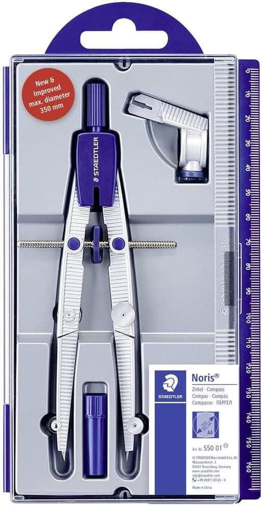 Detalle de STAEDTLER Noris Club 550 02 Schulzirkel-Set mit Schnellverstellung, Verlängerungsstange & Universaladapter