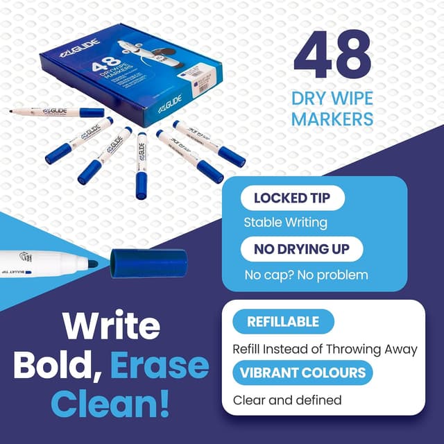 Thumbnail 6 de Eziglide Blue Bullet Tip Drywipe Whiteboard Pens (Bulk Pack of 48)