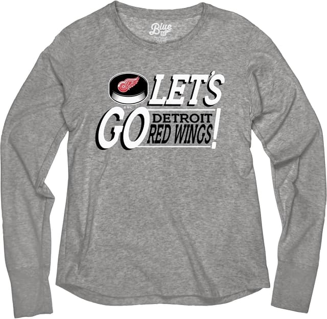 Detalle de Blue 84 NHL Women’s Officially Licensed Tri-Blend Long Sleeve T-Shirt (Gray) — Red Wings