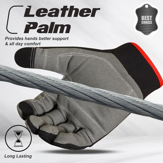 Detalle 2 de WFX Men’s Utility Work Gloves with Touchscreen & Padded Knuckles (L, Red)