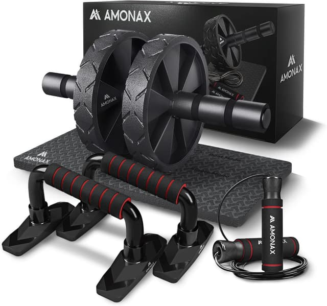 Thumbnail 6 de Amonax Convertible Ab Wheel Roller with Large Knee Mat – double wheel core rollout trainer for home or gym