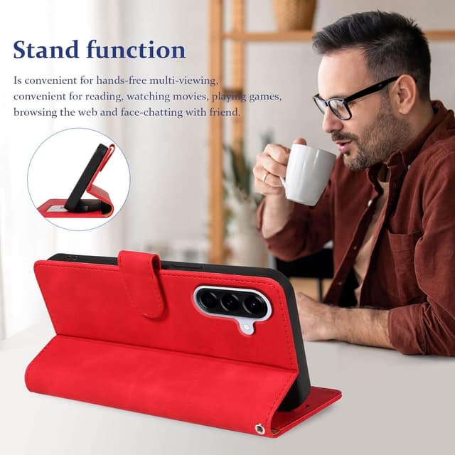 Detalle 2 de GOTOURED for Samsung Galaxy A36 5G Wallet Case with RFID blocking, 4 card slots and kickstand strap folio (Red)