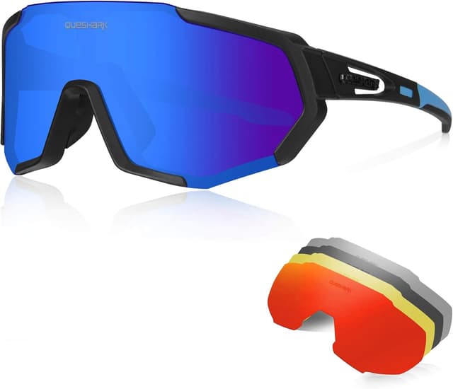 Detalle de Queshark Occhiali da ciclismo polarizzati con 5 lenti intercambiabili TR90