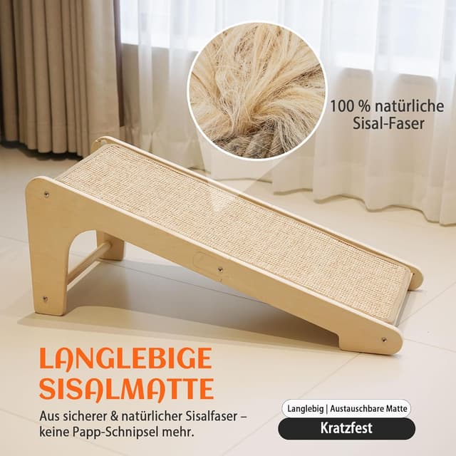 Detalle de PETKARAY Kratzbrett Katze (L-förmig) 68 cm – Sisal-Kratzpad für Wand & Ecke, mit Katzenminze und Mausspielzeug