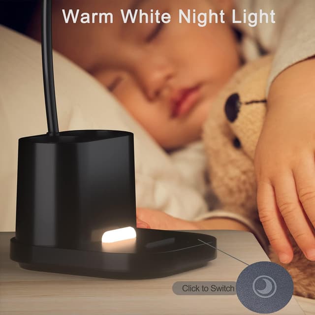 Detalle 2 de Schreibtischlampe Kinder mit 60 dimmbaren LEDs, Touch, USB-Anschluss & 360° Schwanenhals