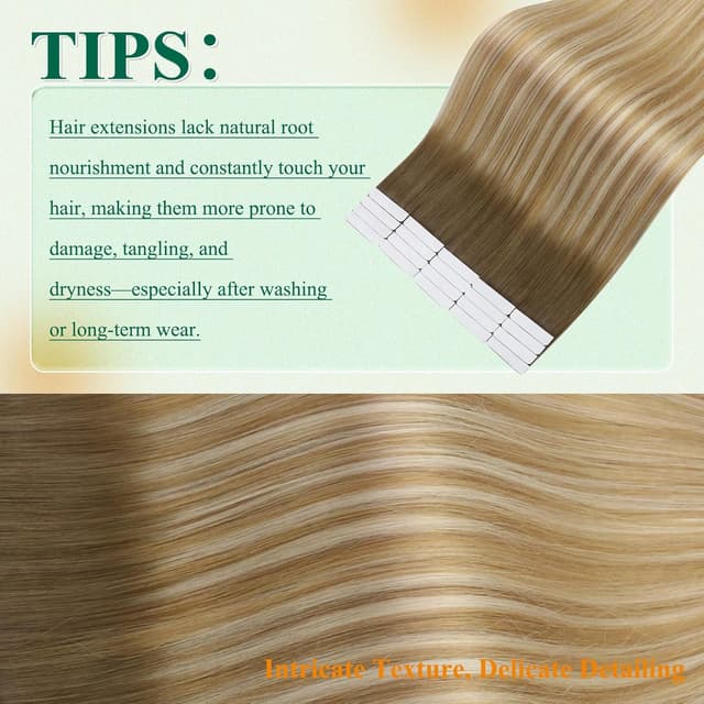 Detalle 2 de Easyouth tape-in hair extensions (real human hair) – Brown ombre blend, 16 inch, 40g