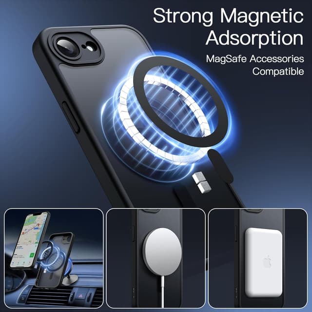 Detalle de JETech Cover Magnetica per iPhone 17e (2026) / iPhone 16e con MagSafe traslucido opaco sottile antiurto (nero)