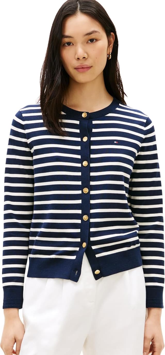 Detalle de Cardigan femme Tommy Hilfiger en jersey fin à patte de boutonnage