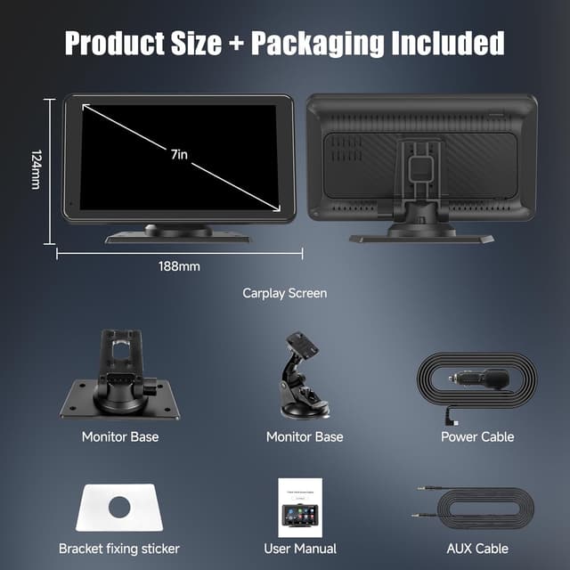 Thumbnail 6 de KAXRUO 7-inch Portable Wireless CarPlay & Android Auto Screen with Bluetooth, FM, AUX and Voice Control