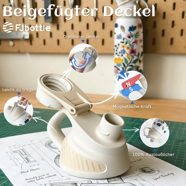 Detalle 2 de Fjbottle Sport-Trinkflasche aus Edelstahl mit magnetischem Deckel, 1.000 ml