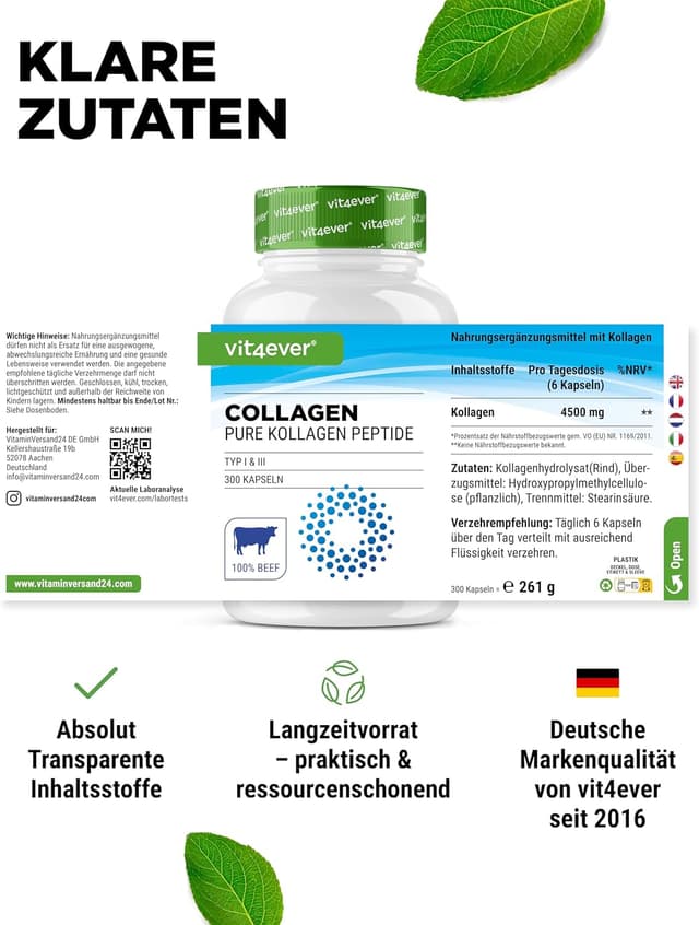 Thumbnail 5 de vit4ever Collagen 300 Kapseln Hochdosiert
