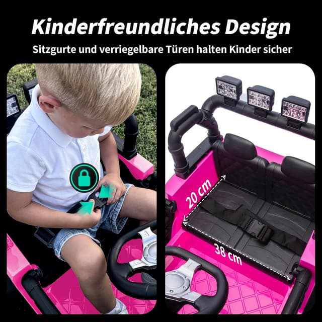 Detalle de Hikiddo 12V Kinder-Elektroauto mit Fernbedienung (rosa) für Kinder ab 3 Jahren