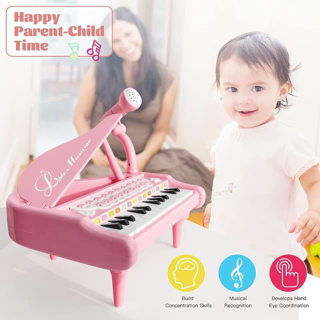 Detalle de Love&Mini 24-Key Toddler Piano Keyboard Toy with Microphone (Pink) for Ages 1–5