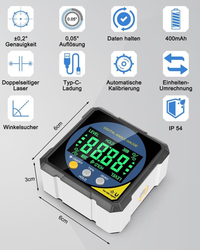 Detalle de Lytool digitaler Laser-Winkelmesser mit Magnet, doppelseitiger Laser-Linienprojektion und Type-C