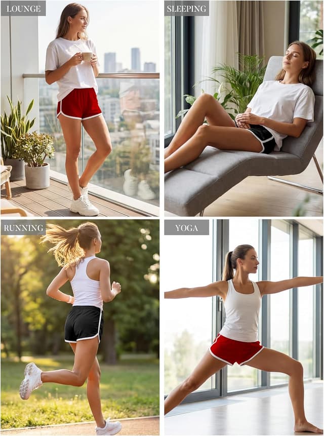 Detalle de URATOT Women’s Cotton Gym Yoga Summer Elastic Shorts (Pack of 2)