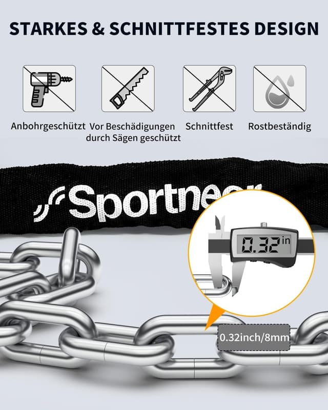 Detalle 2 de Sportneer lucchetto catena bici 8 mm