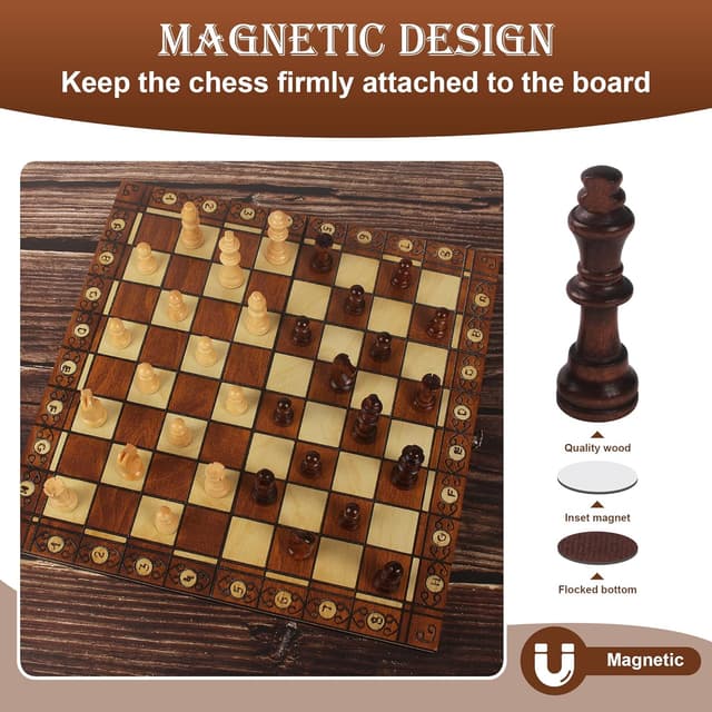 Thumbnail 3 de Nuangoo Scacchiera in Legno 34x34 cm 3‑in‑1