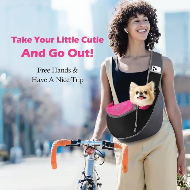 Detalle de Pawaboo Dog Sling Carrier – Breathable Mesh Crossbody Bag with Adjustable Strap, Pocket & Safety Hook (L, Magenta)