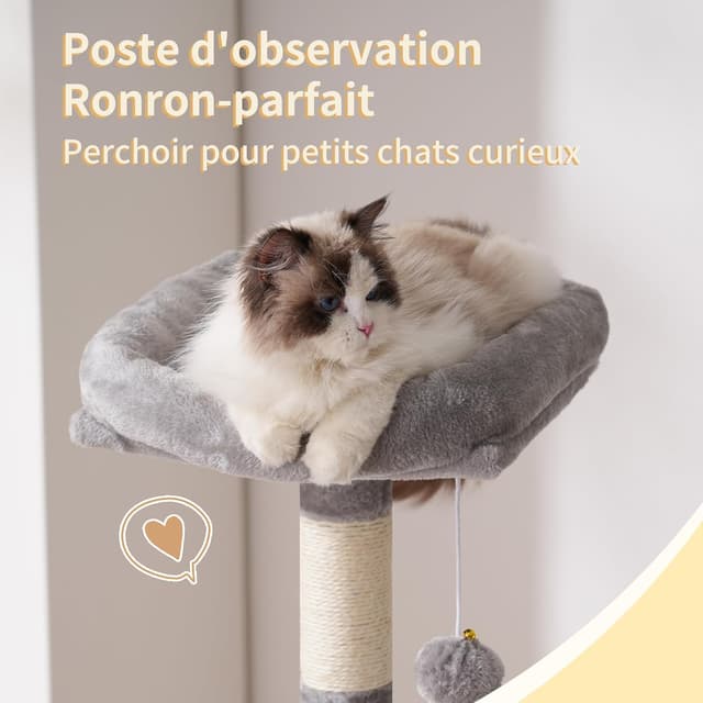 Detalle de Heybly Arbre à chat HCT200SW gris clair : petit arbre rascador avec niche et plateformes