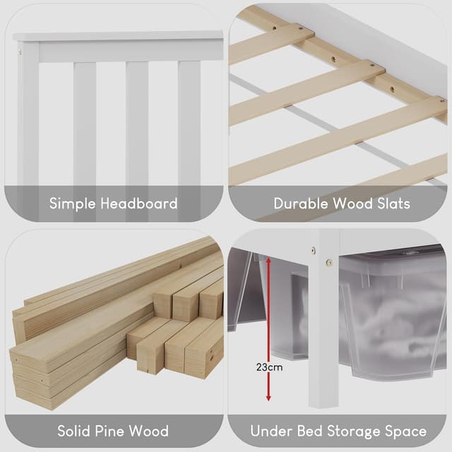 Detalle de Vida Designs Milan 4ft 6 Double Bed frame in white, solid pine with headboard