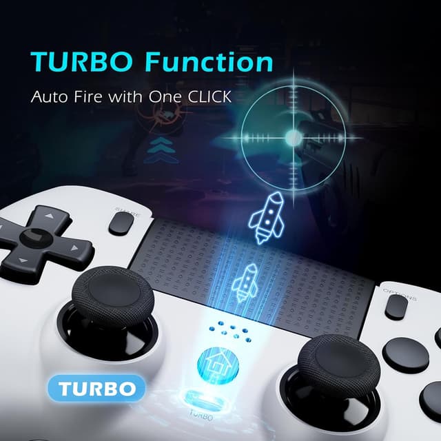 Detalle 2 de CHEREEKI manette PS4 sans fil Bluetooth avec joysticks à effet Hall, double vibration et micro-macro Turbo (blanc)
