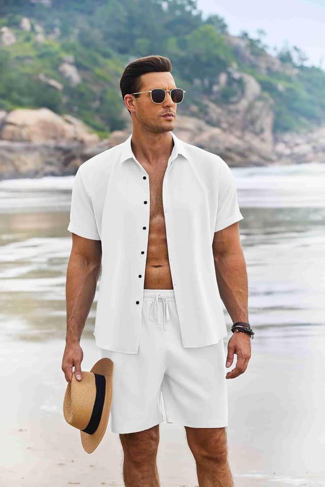 Detalle 2 de COOFANDY Men's Linen Beach Set 2‑Piece 🌴