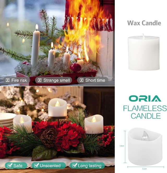 Detalle de ORIA LED Candles Tea Lights (24 Pack) — flameless flickering tea lights for Halloween, weddings and festive decor