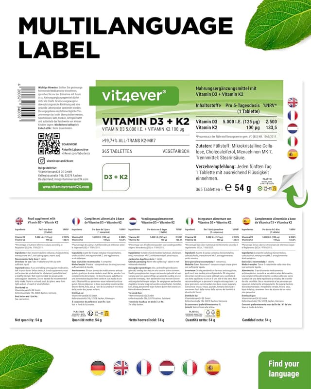 Thumbnail 6 de vit4ever Vitamin D3 + K2 Depot 5000 I.E.