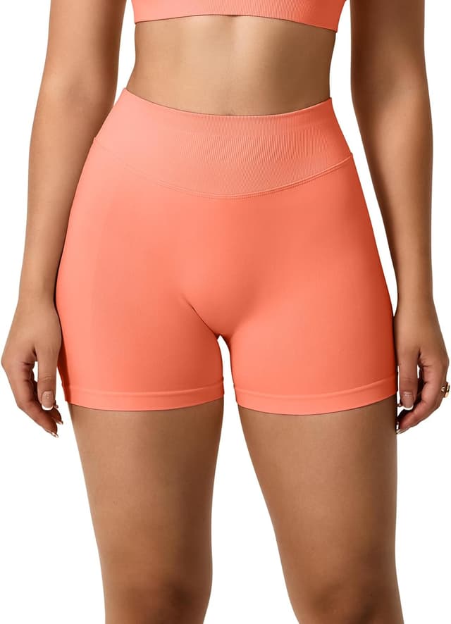 Detalle de TAYOEA Damen Sportshorts mit Scrunch & Push-up-Effekt (nahtlos) – kurze Leggings für Gym, Yoga & Alltag