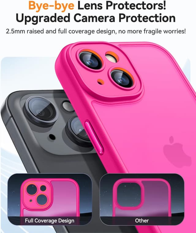 Detalle de CANSHN Matte Compatible with iPhone 15 Case (6.1") – Hot Pink, shockproof protection with full camera cover
