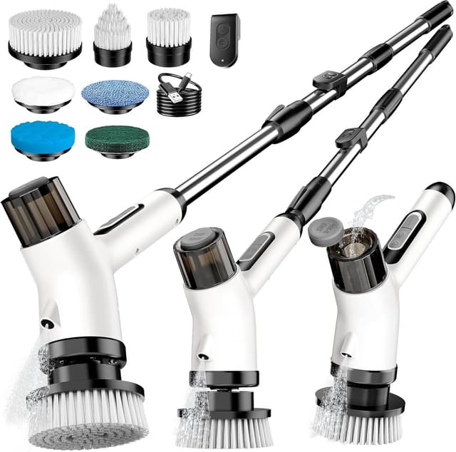 Detalle de FYDEE Electric Spin Scrubber – 7-in-1 cordless cleaning brush with 2 speeds, spray device and IPX7