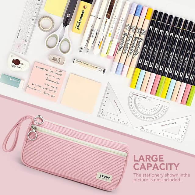 Thumbnail 6 de KALIDI corduroy large pencil case with hand strap and 2 zip compartments