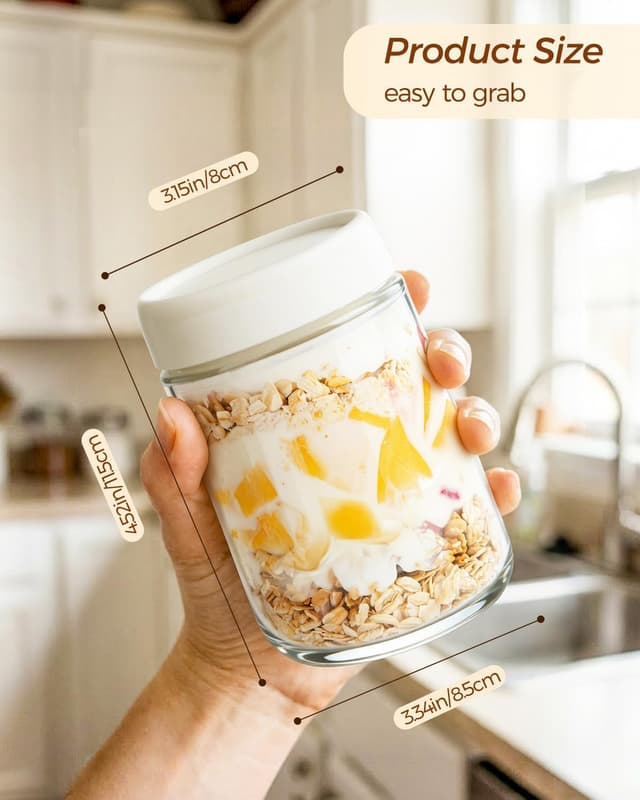 Detalle de Thyme Space Overnight Oats Jars (4-pack) 500ml glass containers with lids