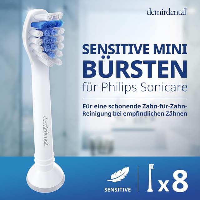 Detalle de 8er demirdental Mini Sensitive Aufsätze für Philips Sonicare Ersatzbürsten (HX6088) – weich & klein, für sensible Zähne