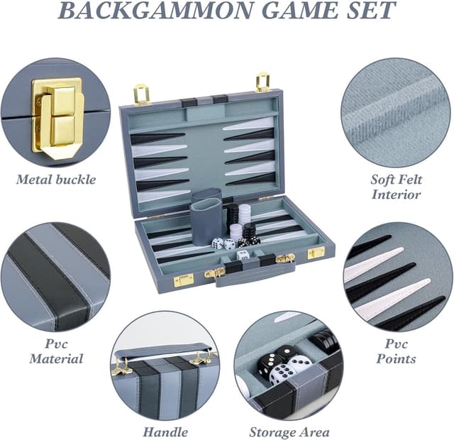 Detalle 1 de TOPTAN Backgammon Set 11in Grey