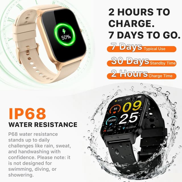 Thumbnail 6 de Kriutefy smart watch for women & men with call answering, HD display and fitness tracking (Champagne Gold, 2 straps)