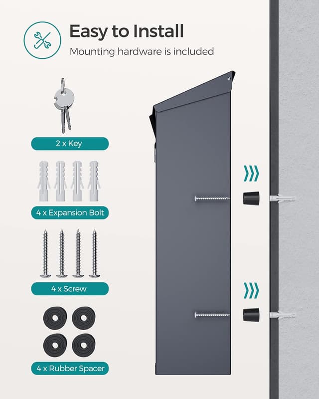 Thumbnail 6 de SONGMICS Post Box Anthracite Grey 11.5x25.5x39.5 cm