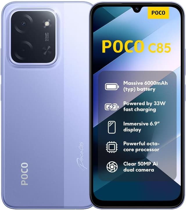 Detalle de XIAOMI POCO C85 6+128GB Smartphone mit 6,9" 120Hz Display, Helio G81-Ultra und 6000mAh (lila)