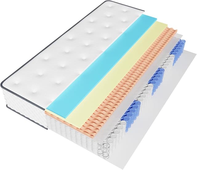 Detalle de Sleremind Matratze 160x200 cm – Taschenfederkern mit Härtegrad H3, 7 Zonen und Komfortschaum, Rollmatratze (25 cm)
