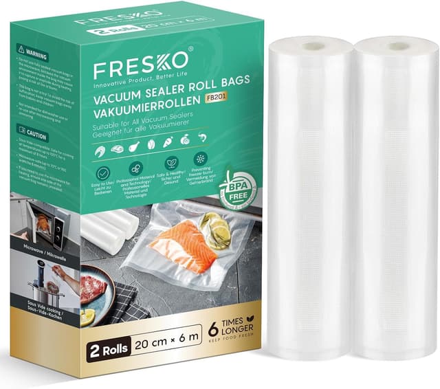 Detalle de FRESKO Sacchetti sottovuoto alimenti 2 rotoli 20 x 600 cm: ritagliabili, senza BPA