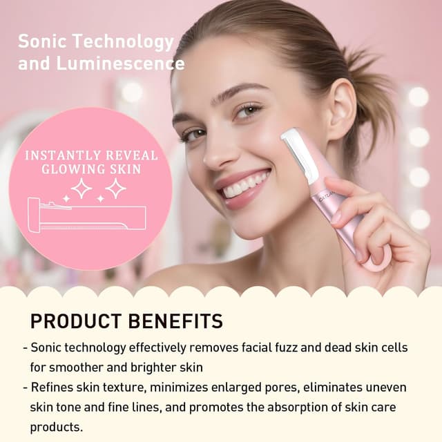 Detalle 2 de Dermaplane Razor for Women Face (Charm Pink) — Sonic Dermaplaning Tool With 10 Blades