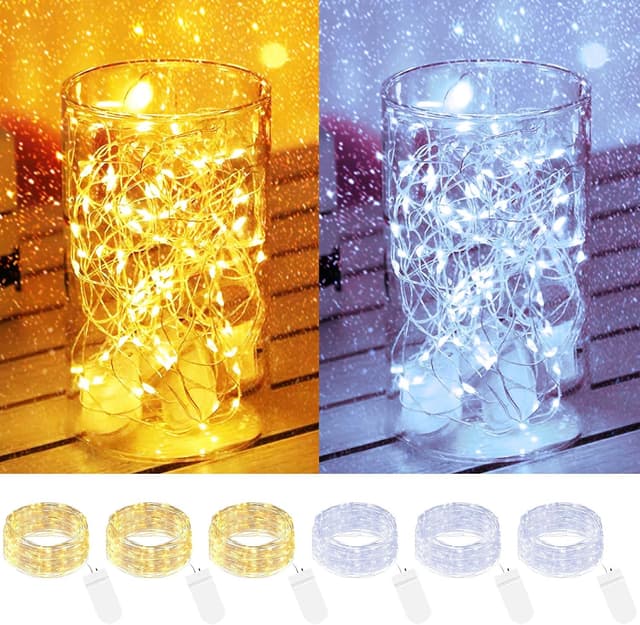 Thumbnail 6 de btfarm 8er Set Mini-Lichterkette mit Batterie (20 Warmweiß-LEDs je Kette, 2 m Silberdraht, CR2032)