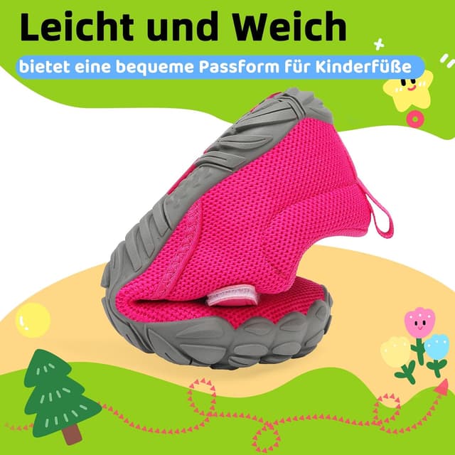 Detalle de SAGUARO Kinder Barfußschuhe mit 5-mm-Sohle, rutschfester Gummisohle & Klettverschluss (Gr. 24–36)