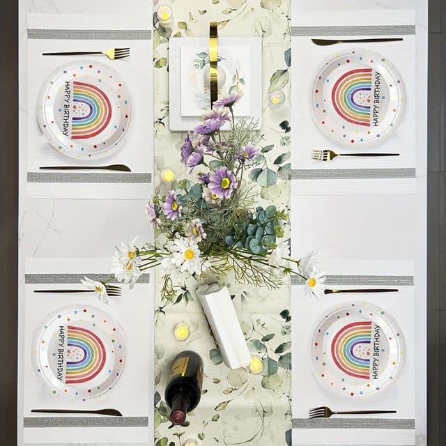 Detalle de YRsorn Regenbogen Deko Kindergeburtstag Partygeschirr für 10 Gäste