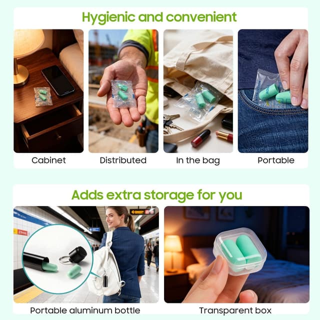 Detalle de 500 Pairs Foam Ear Plugs (Soft Disposable) with Travel Case — 38dB SNR Noise Reduction