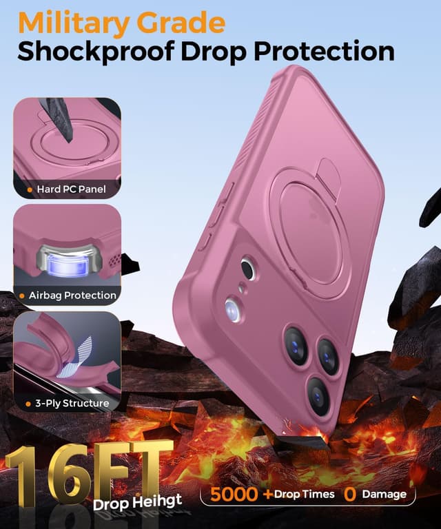 Detalle de MOCCA Design for iPhone 17 Pro Case with MagSafe, Invisible Magnetic Ring Stand & Military Drop Protection (Lavender Purple)