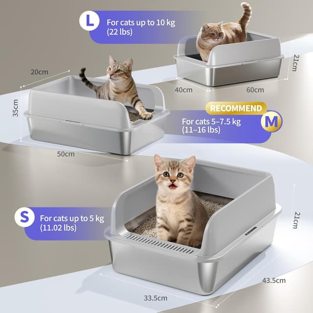 Detalle 2 de Fusblom 2 Pack Stainless Steel Cat Litter Tray with Scoops (High-Sided, Non-Sticky) – Dark Grey & Light Grey