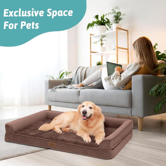 Detalle de COZY KISS Orthopedic Dog Beds for Medium Dogs, U-Shape Foam Pet Couch with Waterproof Lining Cover (76x51x19cm) – Brown